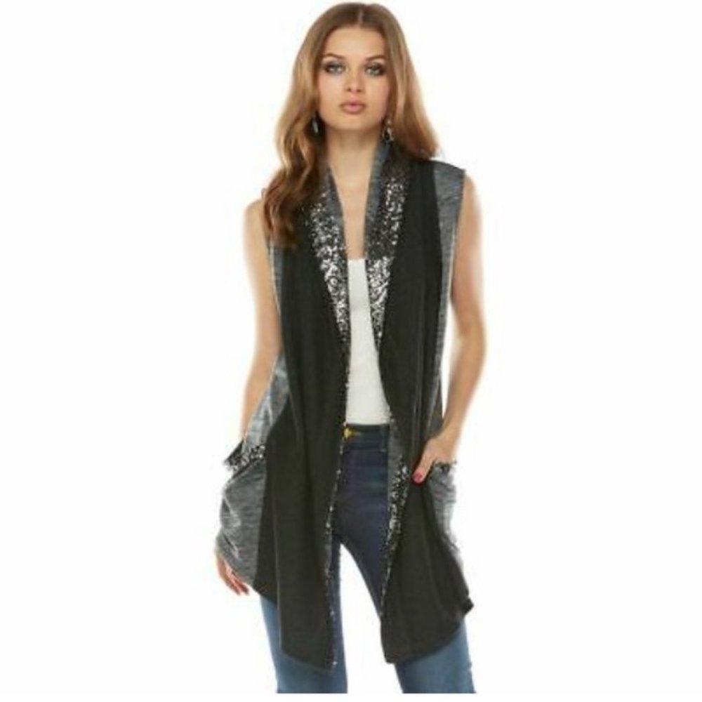 JUICY COUTURE Knit Sequin Vest Cardigan
